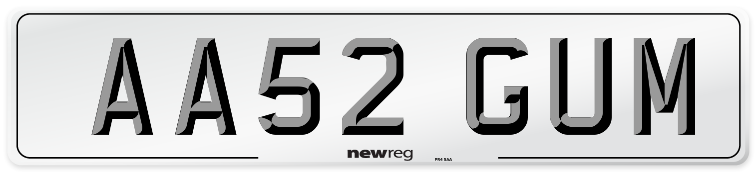 AA52 GUM Number Plate from New Reg